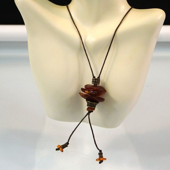 Natural Baltic Amber Pendulum Styled Pendant Necklace - Picture 2 of 10